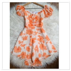 NWT Angel Biba Ruffle Mini Dress Orange Ivory Size Small
